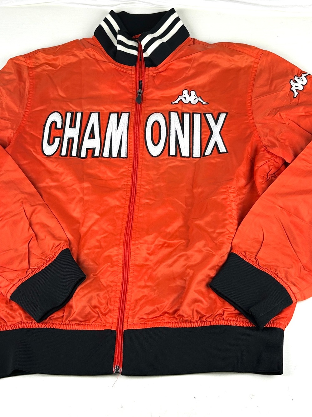 Kappa Chamonix Track Jacket Black Orange Logo Athletic Bomber Style Sz XL